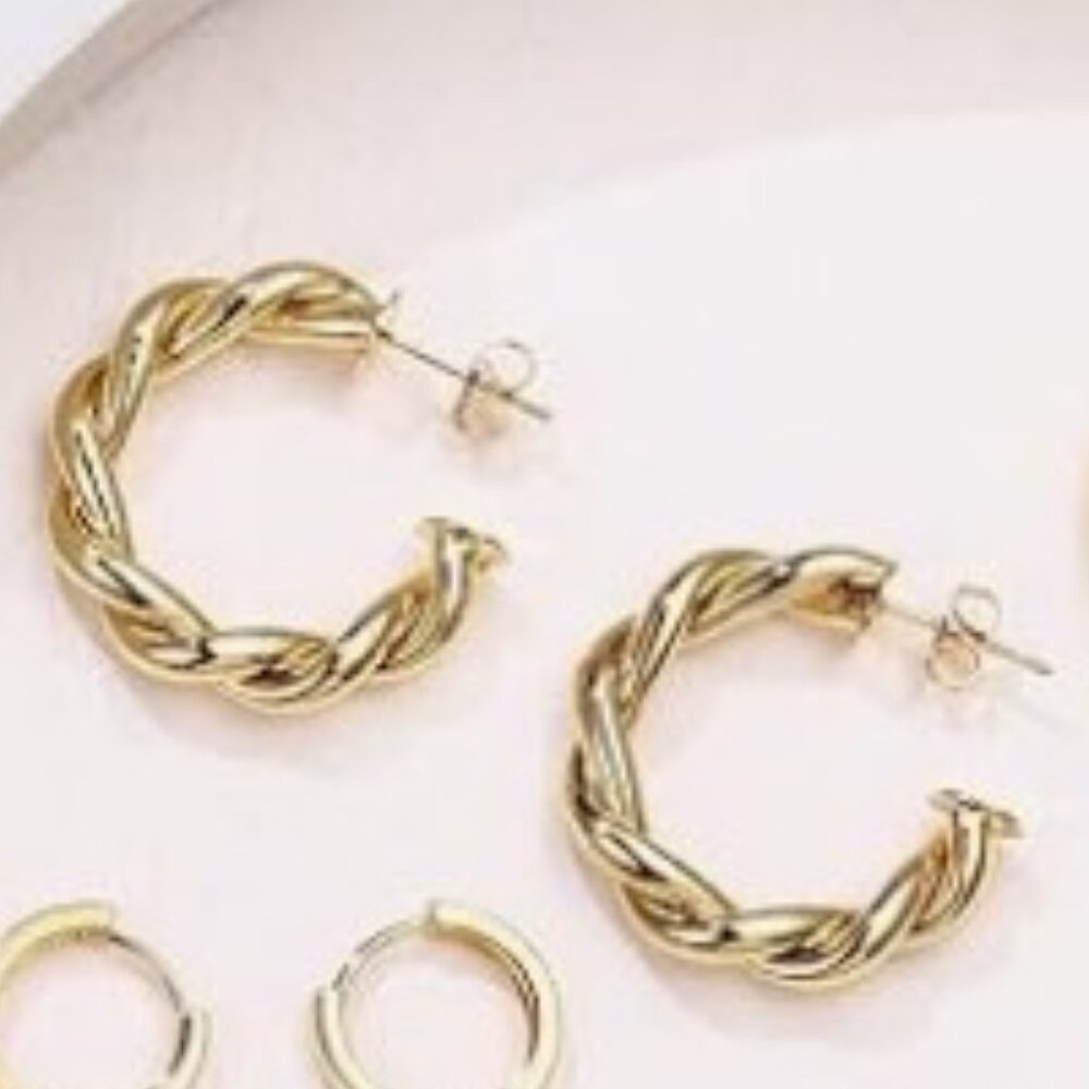 Gold Twisted Rope Textured Hoop Earrings